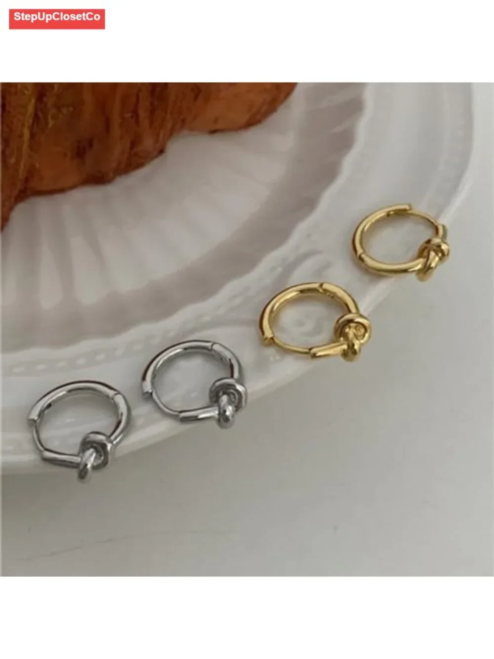 Gold Silver Knot Hoop Earrings Hypoallergenic Lightweight Statement Jewelry